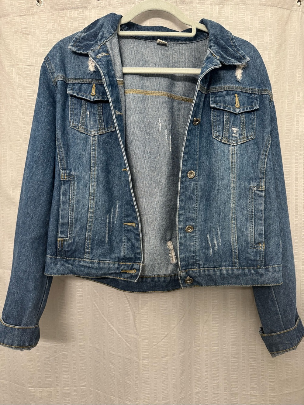 Amazon Blue Distressed Women's Denim Jacket